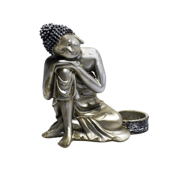 Buda Tibetano 16cm Prata C/Porta Vela