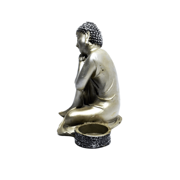 Buda Tibetano 16cm Prata C/Porta Vela - Image 2