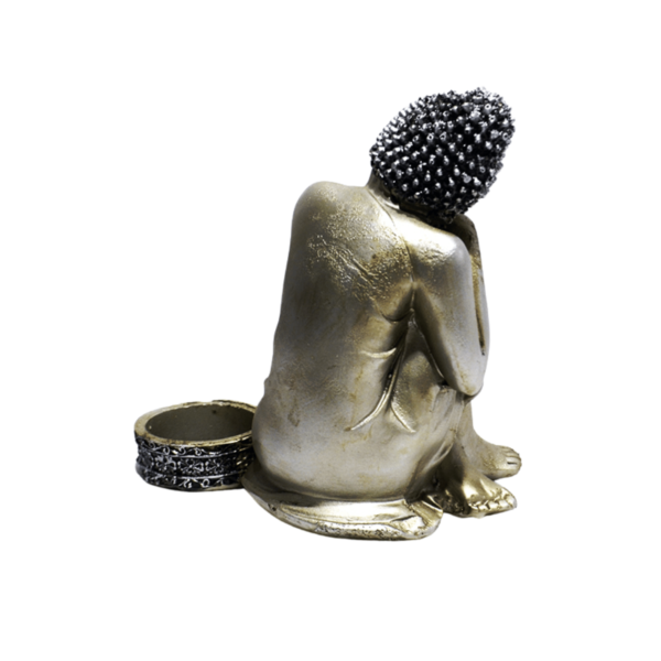 Buda Tibetano 16cm Prata C/Porta Vela - Image 3