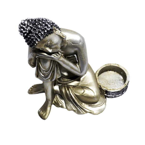 Buda Tibetano 16cm Prata C/Porta Vela - Image 4