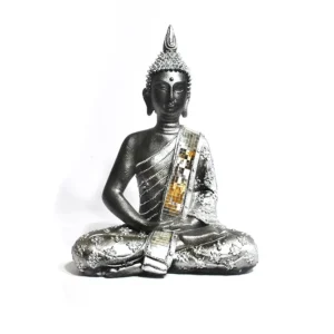 Buda Tibetano 39cm Prata C/Espelhos
