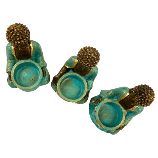 Buda Tibetano 14cm Dourado/Azul C/Porta Vela - Conjunto 3pç - Image 2