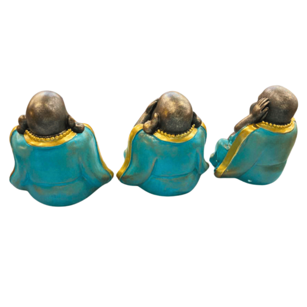 Buda Da Fortuna 16,5cm Dourado/Azul - Sentidos - Conjunto 3pç - Image 3