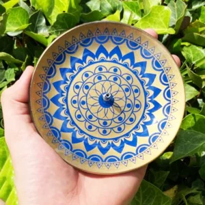 Incensário Vidro 13cm - Mandala Dourado/Azul