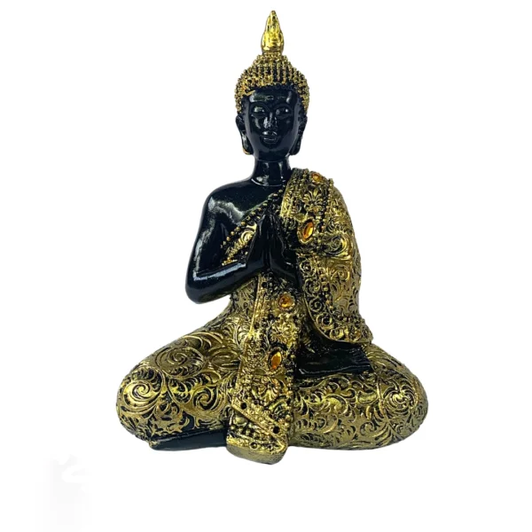 Estátua Decorativa Buda Tibetano 19Cm Preto E Dourado