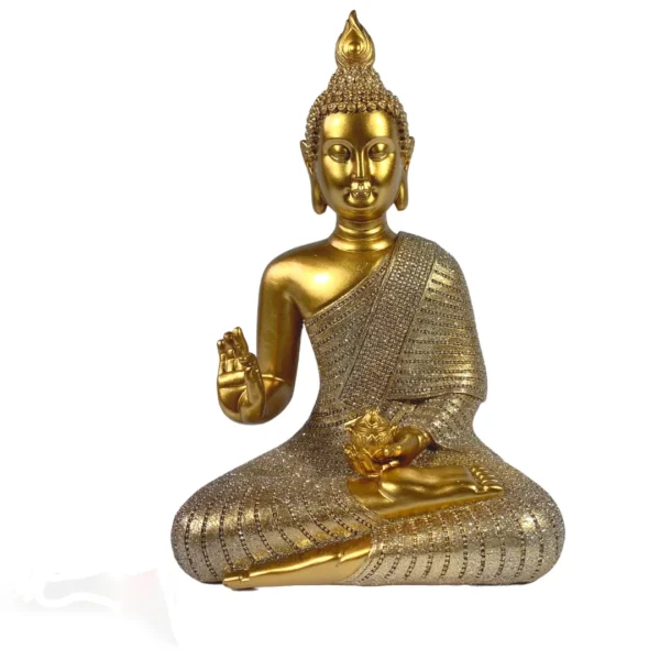 Estátua Decorativa 30Cm Buda Tibetano Dourado