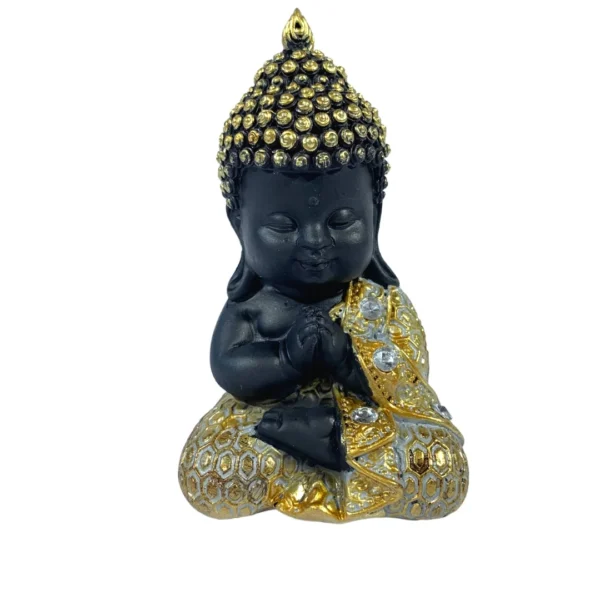 Estátua Decorativa 11Cm Buda Tibetano Dourado E Preto Mod2