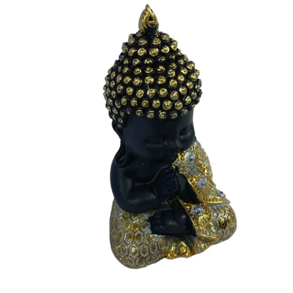 Estátua Decorativa 11Cm Buda Tibetano Dourado E Preto Mod2 - Image 2