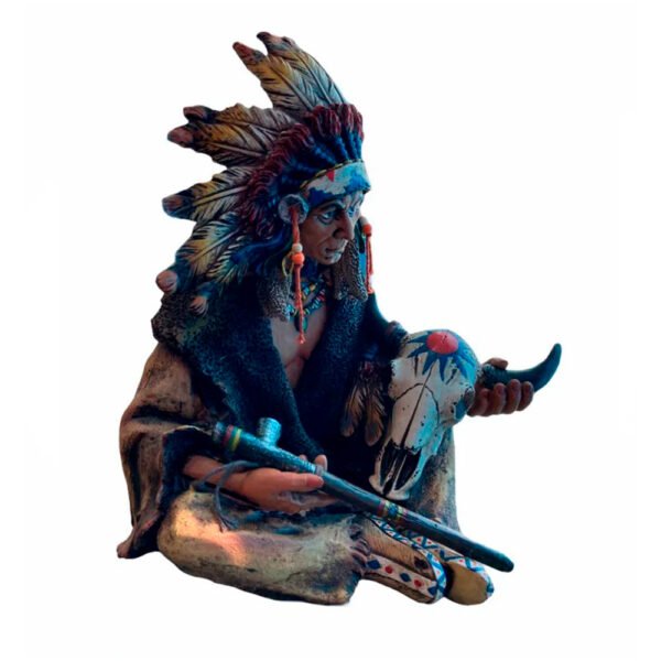 Índio Xamã 38cm Sentado Com Caveira de Boi e Cachimbo - Image 2