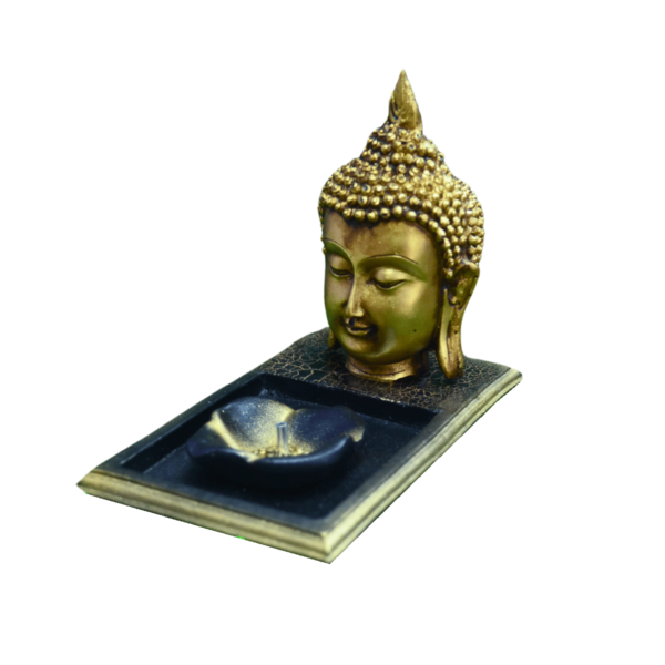 Incensário Quadrado 15,5cm Buda Cabeção Dourado
